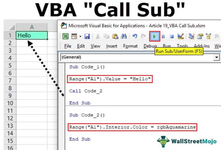 Call Excel Vba Sub Procedure